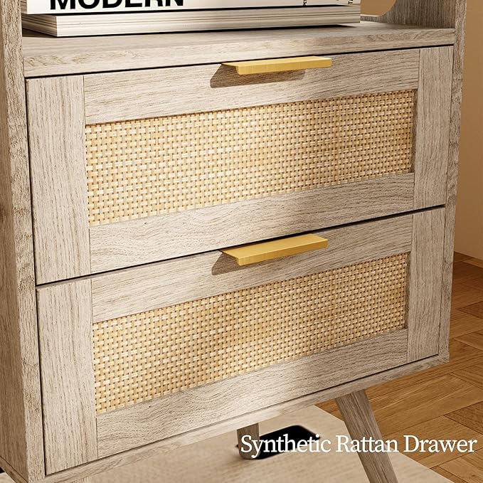 Rattan Nightstand, Farmhouse Bedside Table - Image 6