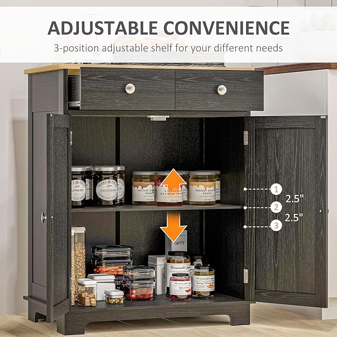 HOMCOM Sideboard with Solid Wood Countertop, Modern Kitchen Storage Cabinet - Image 6