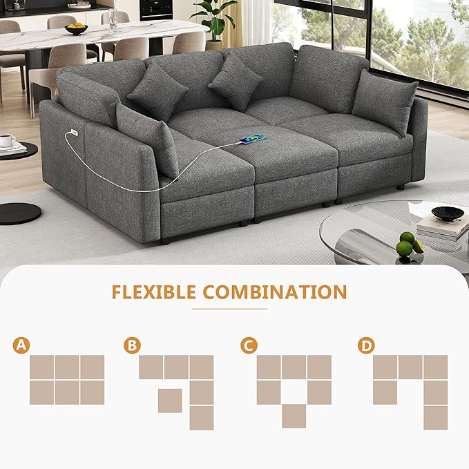 Ball & Cast Oversize Modular Sectional Sofa, 85.4" 5-Seater Couch - Image 6