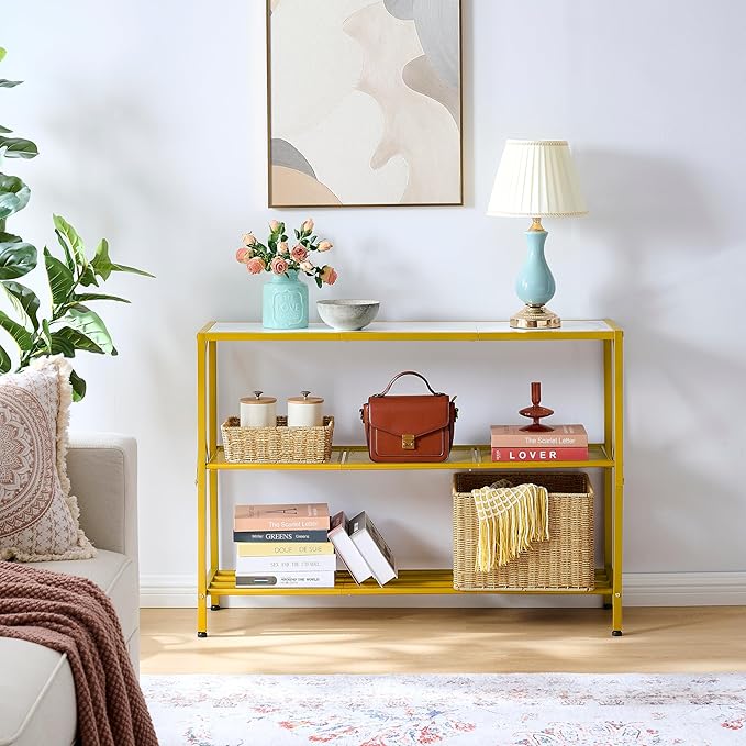 Hoctieon Gold Console Table, 3 Tier Entryway Table, Hallway Table, Narrow Sofa - Image 7