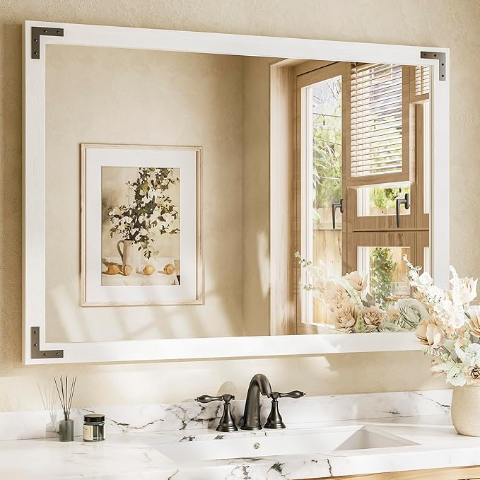 TETOTE 48 x 36 White Wooden Mirror by TETOTE