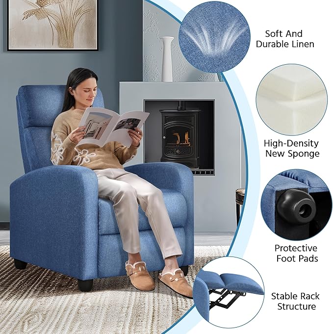 Yaheetech Fabric Recliner Chair Sofa Ergonomic Adjustable Single Sofa - Image 5