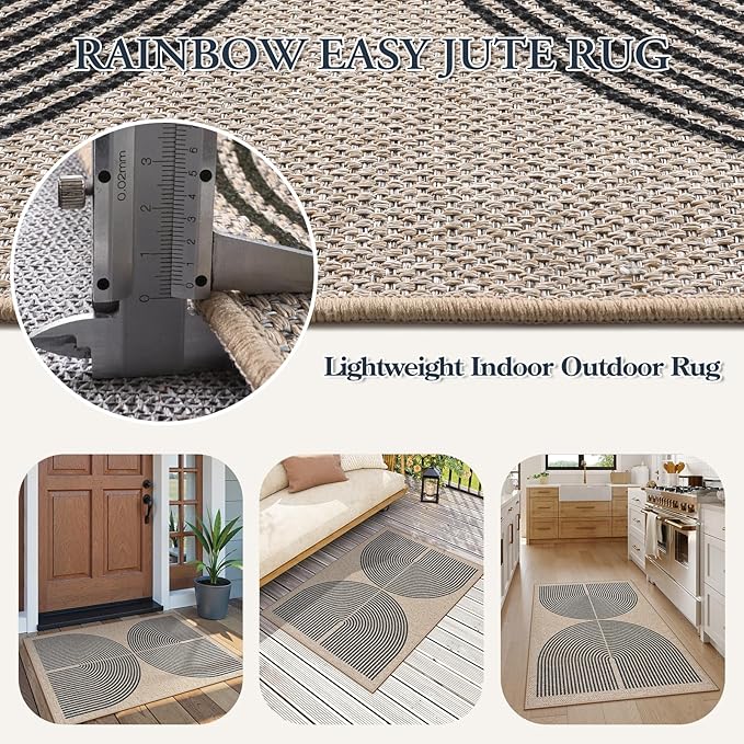 Lahome Rainbow Easy Jute Rug, Farmhouse Neutral Lightweight Non Shedding Low - Image 4
