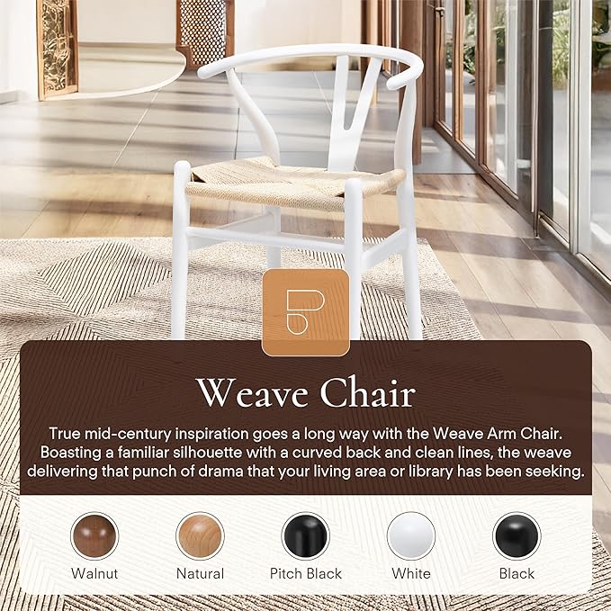 POLY & BARK Weave Dining Chairs – Mid-Century Modern Wishbone Dining Chairs - Image 4