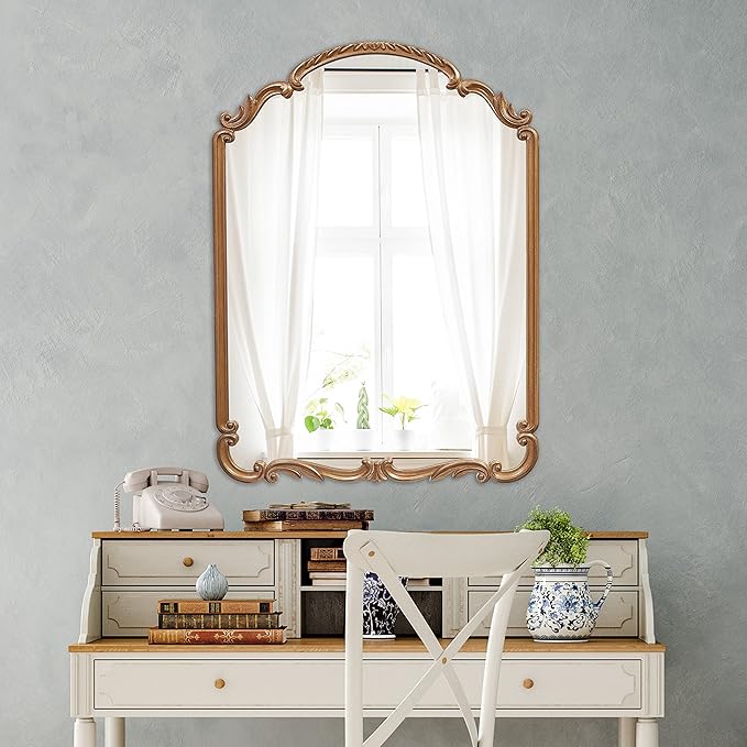 English Estate Carved Arch Wood Wall Mirror, Mirror - Image 6