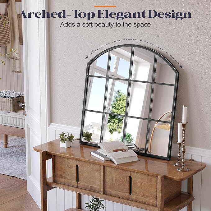 Wide Window Mirror, Rustic Windowpane Mirrors Large Grid - Image 6