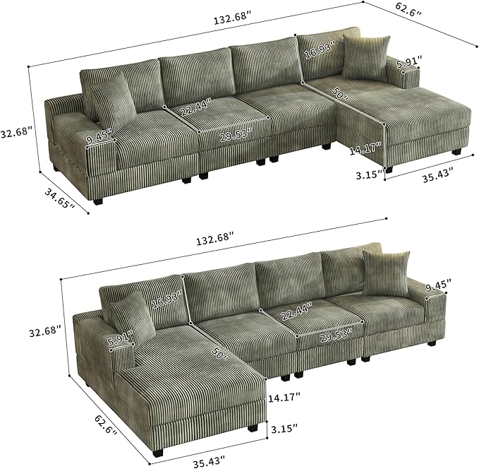 Eafurn 132.68" Oversized L Shaped Modular Sectional Sofa Couch - Image 2