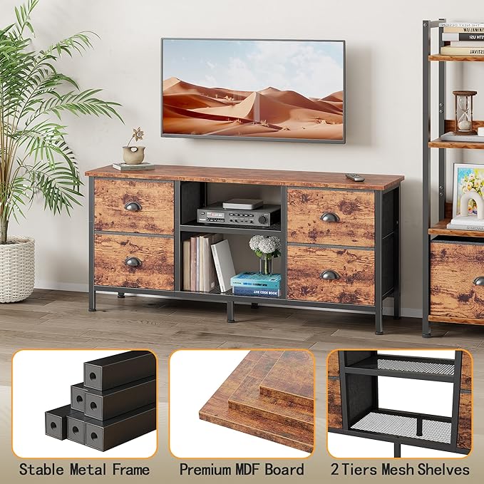 Furologee TV Stand with 4 Drawers, 43 Inch Entertainment Center with Open - Image 6