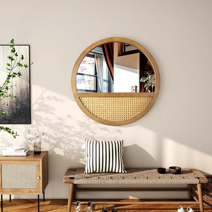 Rattan Round Mirror, 24 Inch Wall Mirror - Image 7