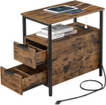 VASAGLE Side Table with Charging Station, Narrow End Table with 2 Drawers by VASAGLEbySONGMICSHOME