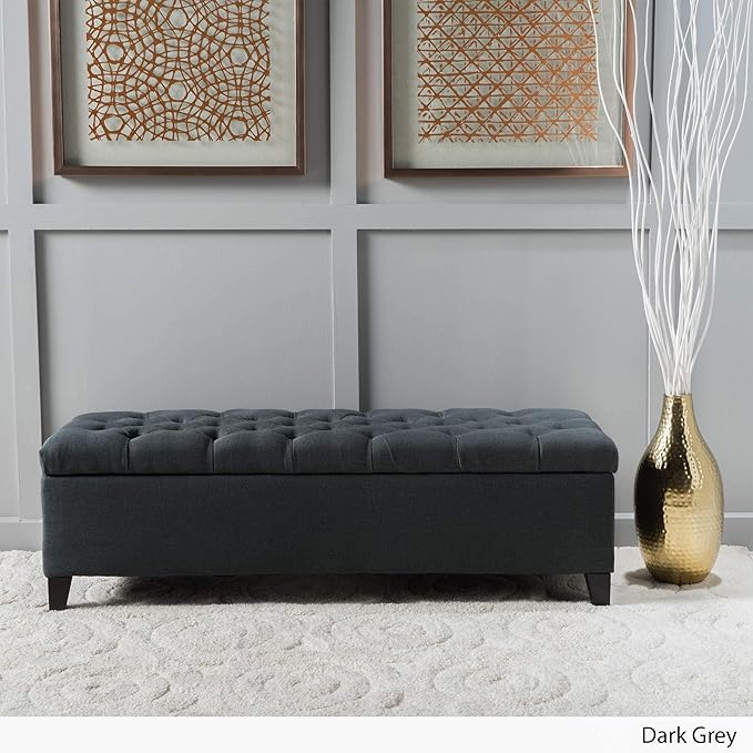 Christopher Knight Home Ottilie Fabric Storage Ottoman, Dark Grey Dimensions: - Image 6