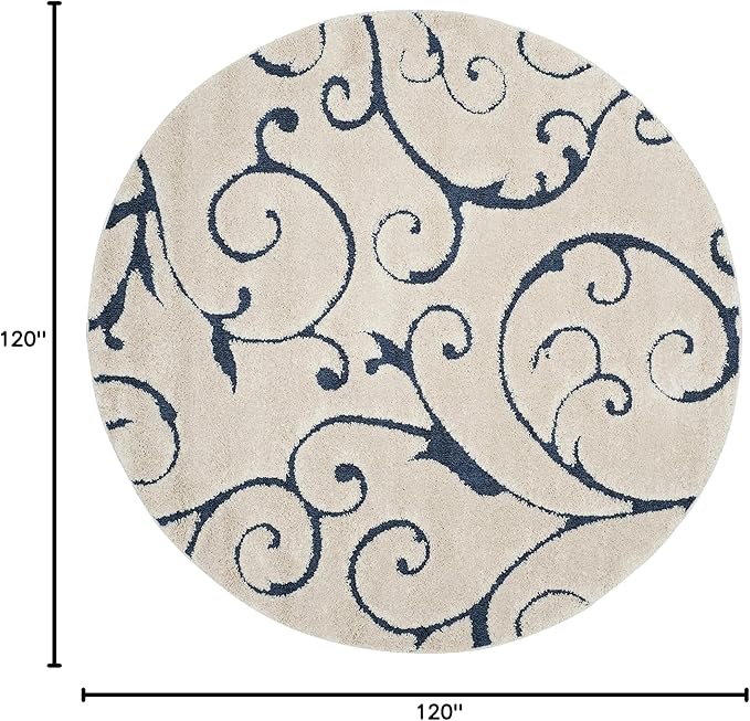 SAFAVIEH Florida Shag Collection 10' Round Cream/Blue SG455 Scrolling Vine - Image 2