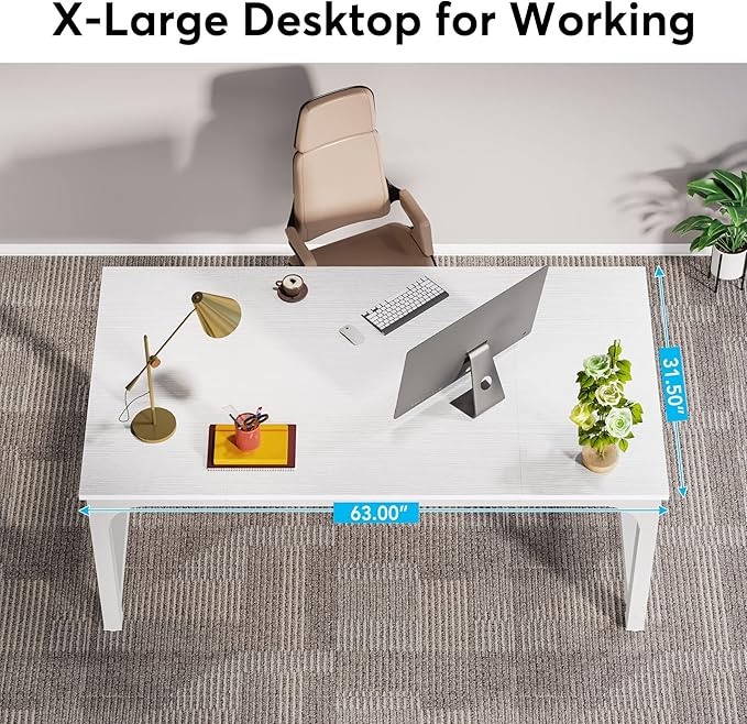 LITTLE TREE 63 Inch Large Executive Computer Office Desk - Image 6