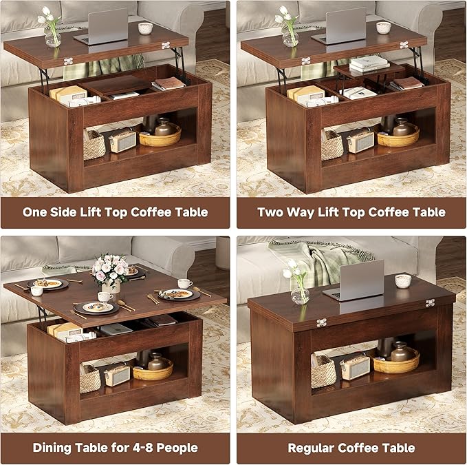 40" Lift Top Coffee Table, 4 in 1 Multi-Function Lift Coffee Table - Image 7