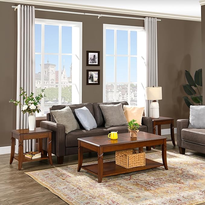 Solid Wood Side Table with Storage Shelf, Cherry Wood End Tables Living Room - Image 5