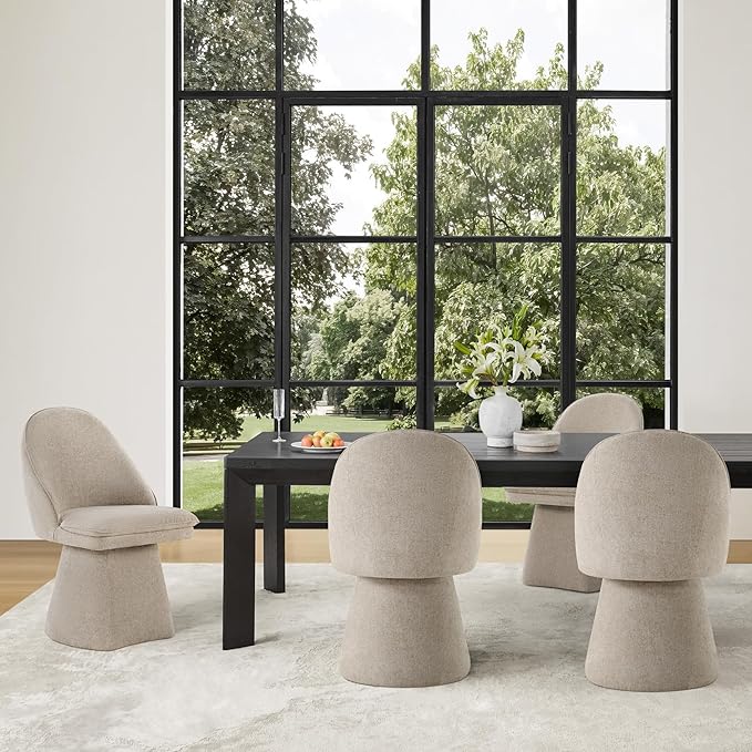 Swivel Dining Chairs Modern Desk Chair Upholstered Linen Fabric Side Chair - Image 2