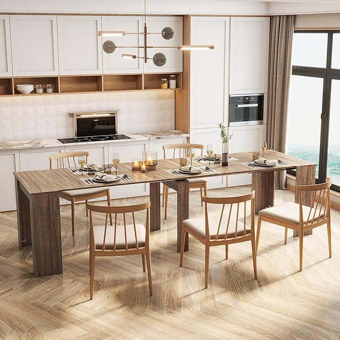 118" Extendable Dining Table for 6-10 Person, Wooden Folding Narrow Dining Room by Curtainboro