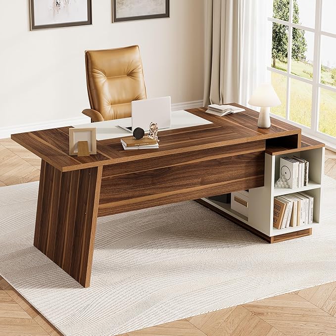 LITTLE TREE 70.5-Inch Executive Desk, Large Home Office Desk - Image 2