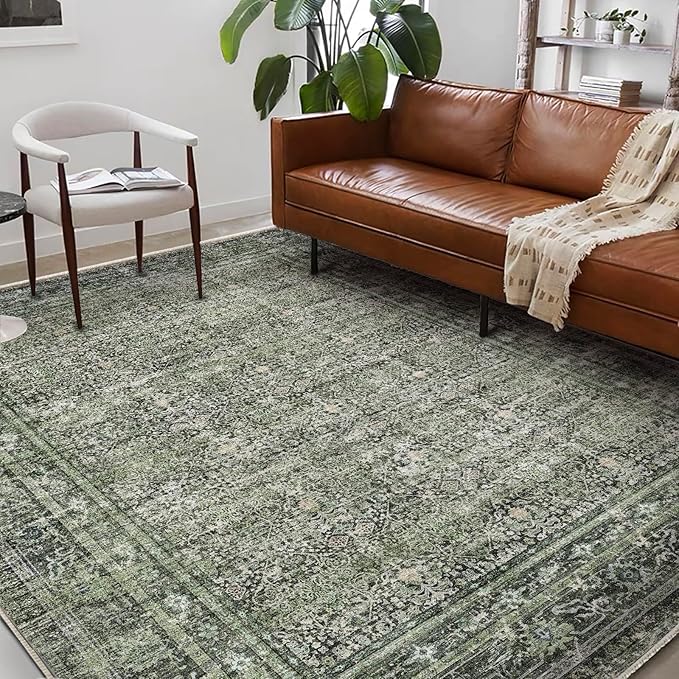 Washable Area Rug 8'x10' Retro Boho Design Non-Shedding Non-Slip Easy Care Ideal - Image 2