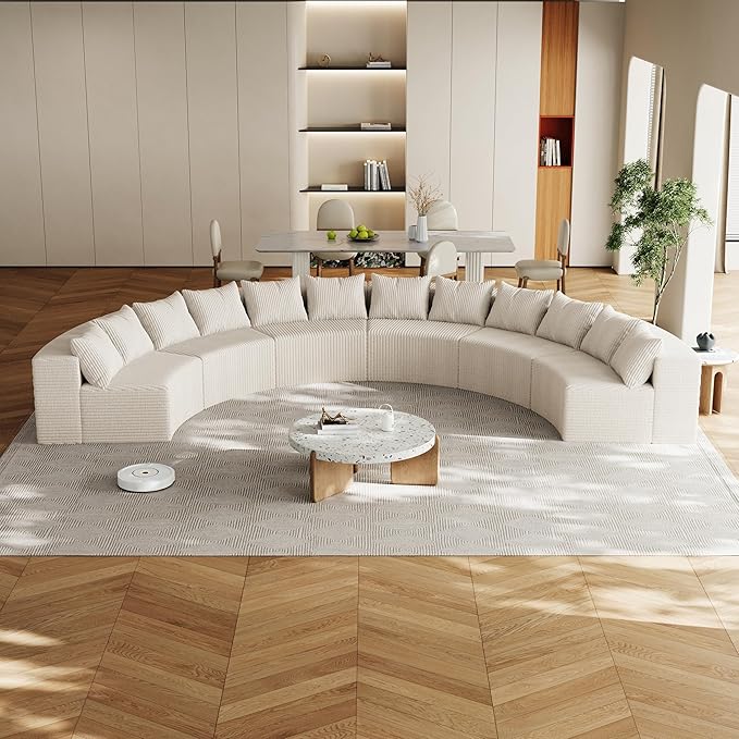 KEIKI Corduroy Curved Sectional Sofa, 6 Seater Symmetrical Modular Semi - Image 3