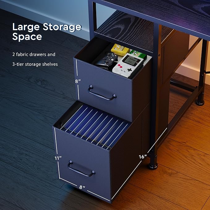 L Shaped Gaming Desk with Shelves, Reversible Computer Gaming Desk with LED - Image 6