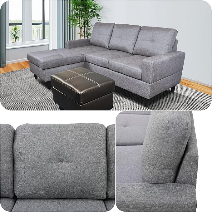 L Shaped Sofa with Ottoman, Modern Faux Leather Couch with Chaise, 3 Seat - Image 3