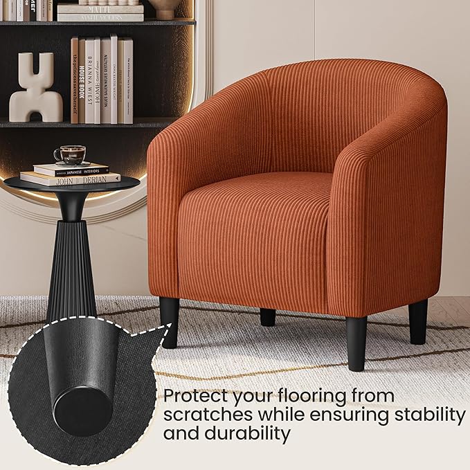 Yaheetech Accent Barrel Chair, Corduroy Fabric Club Chair, Furry Sherpa Elegant - Image 7