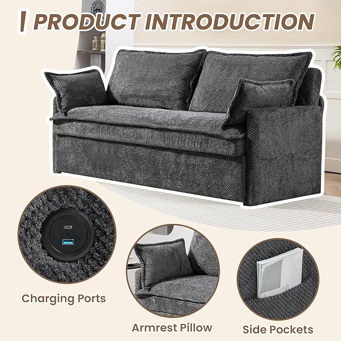 Furnimart 59.5" Queen Size Pull Out Sofa Bed, 3 in 1 Convertible Sleeper Bed - Image 7