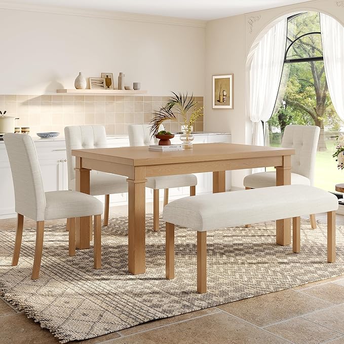 Ball & Cast Dining Table Set for 6 W/Bench & 4 Upholstered Chairs, 6 Piece - Image 2