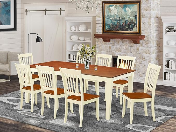 East West Furniture QUDA9-BMK-W 9 Piece Dining Table Set Includes a Rectangle by EastWestFurniture