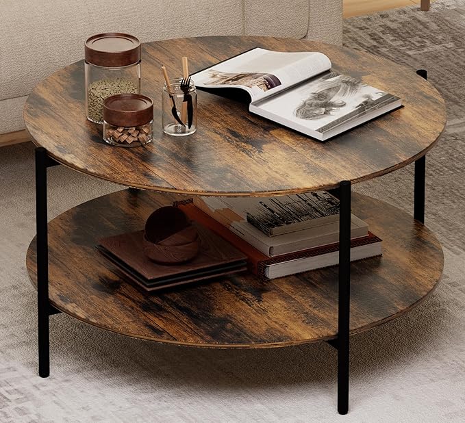 Round Coffee Table, 2-Tier 32.9" Circle Coffee Tables by Kasrikly