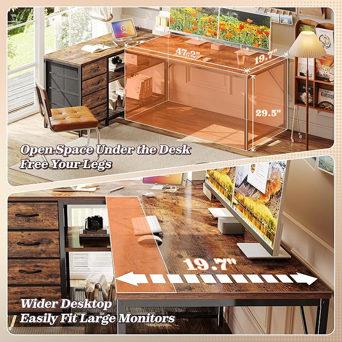 PRAISUN 61" L Shaped Desk with Power Outlets and USB-C Port, Reversible - Image 6