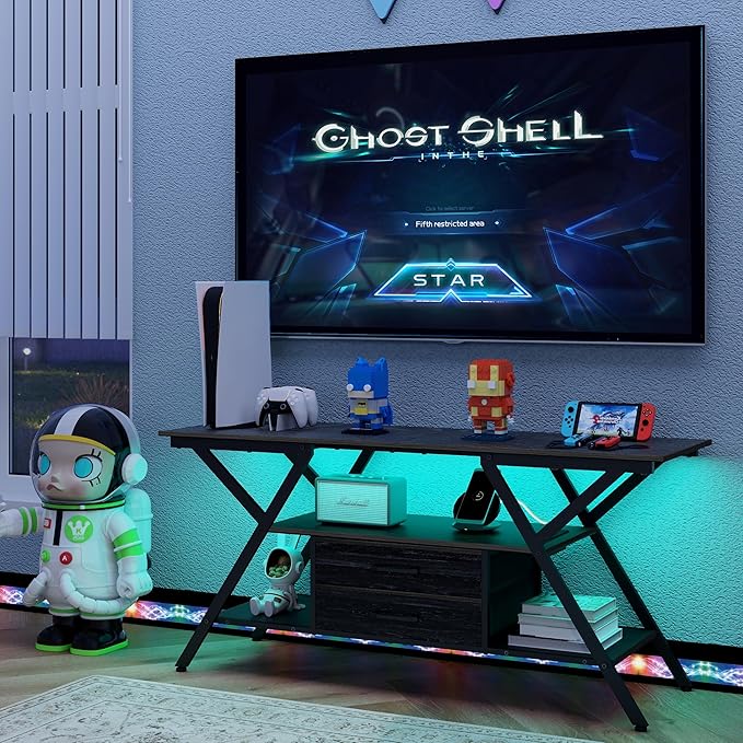 TV Stand with Power Outlet and LED Lights, Fits TVs up to 65”, 2 Fabric Drawers - Image 4