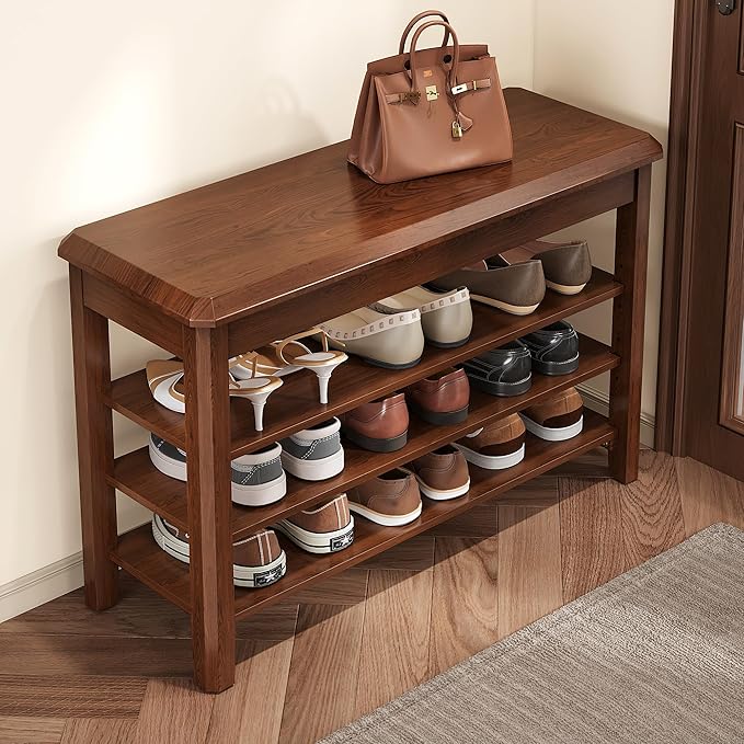 Shoe Rack for Front Door Entrance, Solid Wood Shoe Bench for Closet, Holds Up by IUNVR