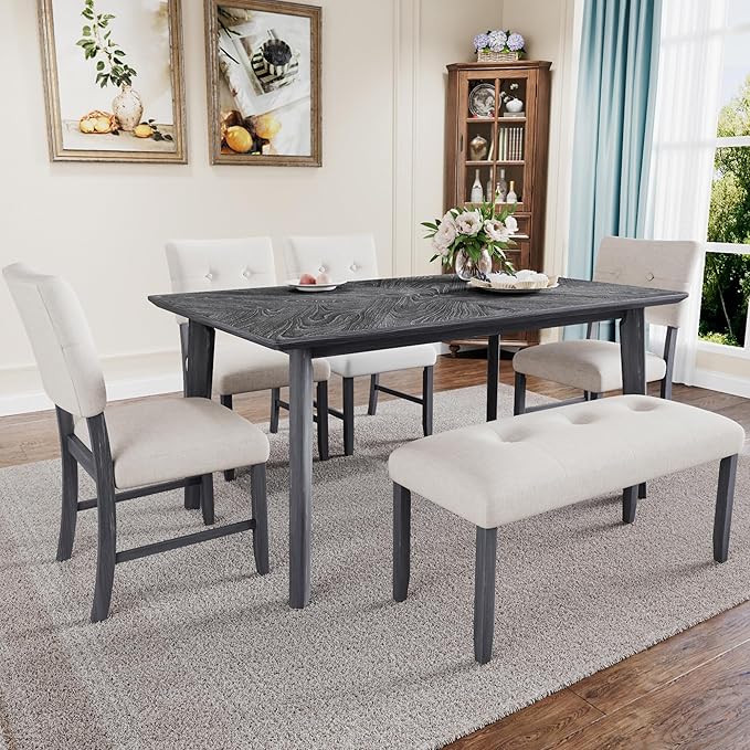 Merax 6 Piece Solid Wood Dining Table Set - Image 2