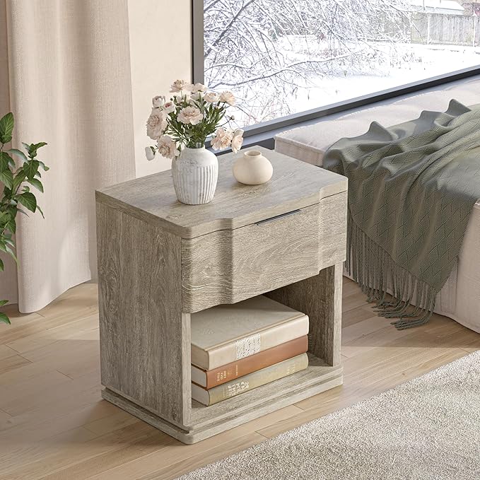 Night Stand with Charging Station, Wooden Mid Century Modern Nightstand with - Image 7