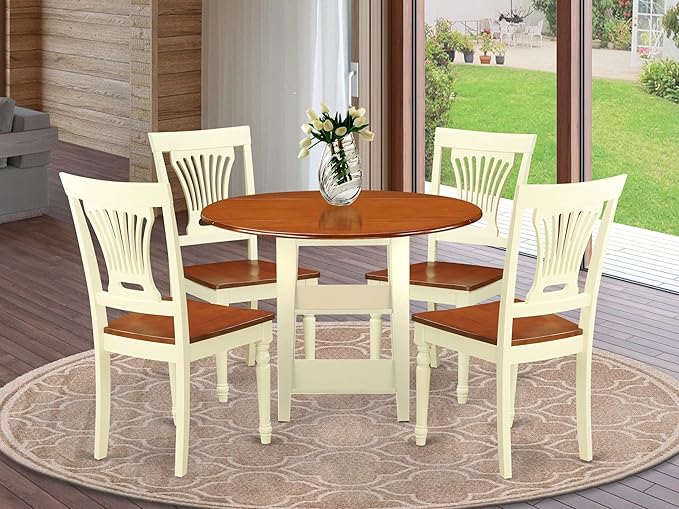 East West Furniture SUPL5-BMK-W 5 Piece Dining Room Table Set Includes a Round - Image 2