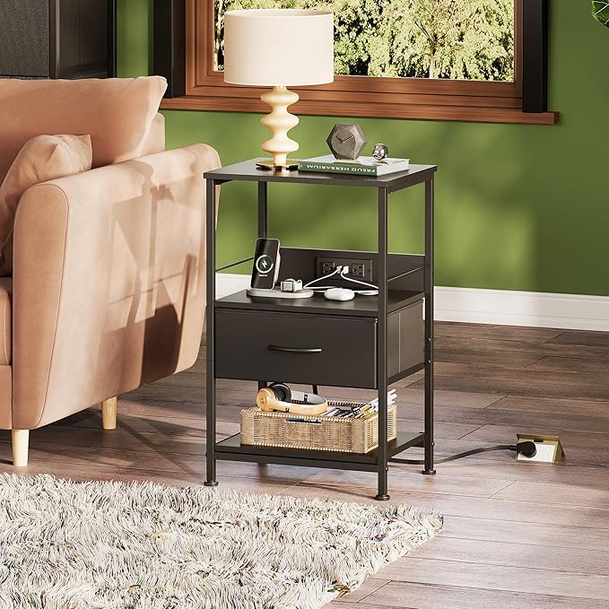 WLIVE Night Stand with Charging Station, LED Nightstand with Adjustable Fabric - Image 8