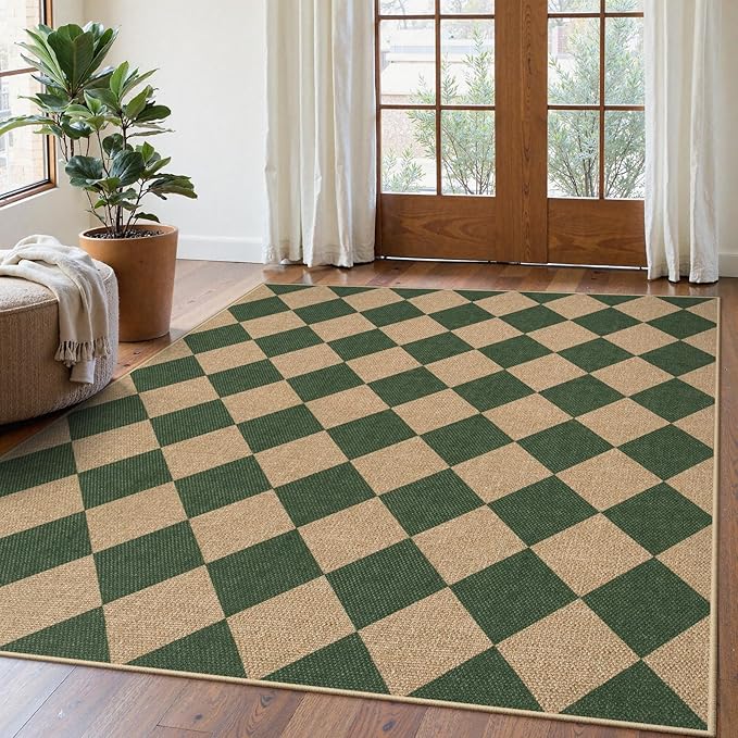 Lahome Checkered Outdoor Rug 5x7, Washable Rug by Lahome