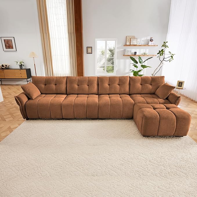 Modern Chenille Fabric 4-Seat Sofa w/Ottoman+2 Pillows, Premium Upholstery by FAVSH