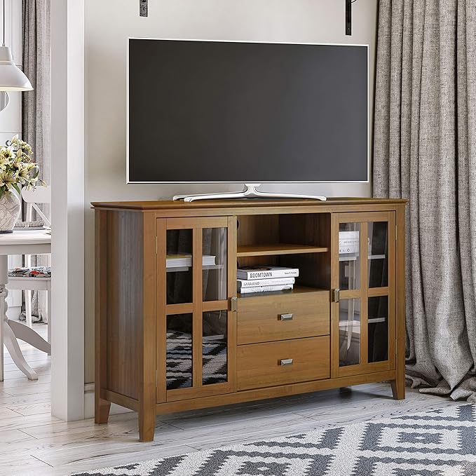 SIMPLIHOME Artisan SOLID WOOD 53 inch Wide Transitional TV Media Stand in Honey - Image 2