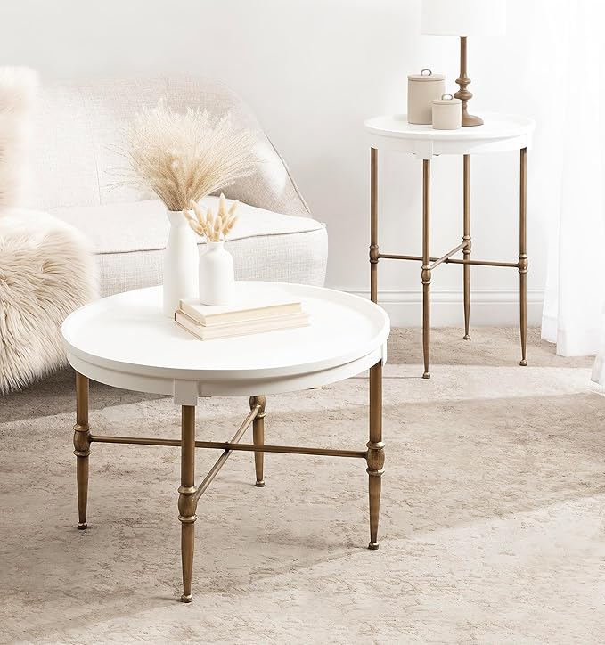 Kate and Laurel Valdi Modern Round Side Table; 19 x 26; White and Antique Gold; - Image 4