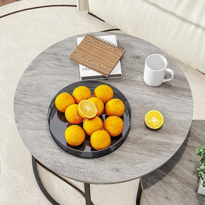 Nesting Round Coffee Table Set of 2 End Tables - Image 6