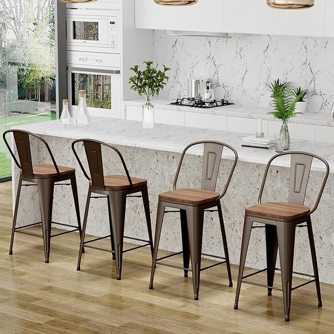 Changjie Furniture 24 Inches Metal Barstools Set of 4 Counter Height Bar Stools - Image 5