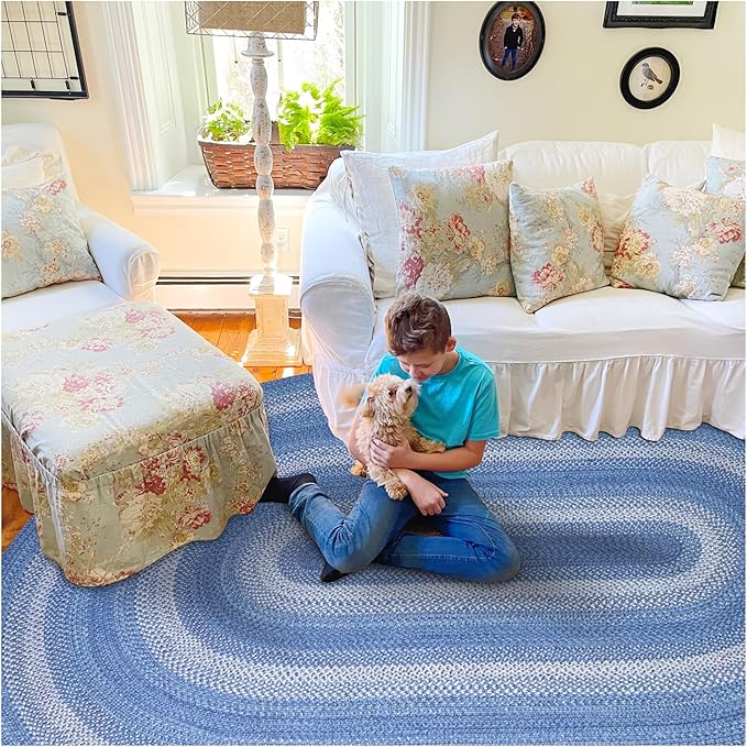 Homespice Denim Jute Blue 4x6' Braided Rugs Oval Rugs by Homespice