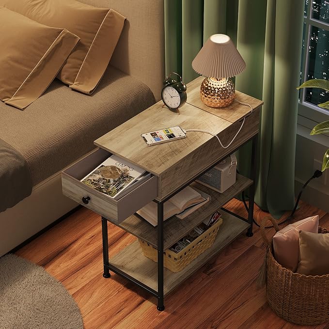 WLIVE Narrow Side Table with 2 USB Ports and 2 Outlets, Flip Top End Table with - Image 8