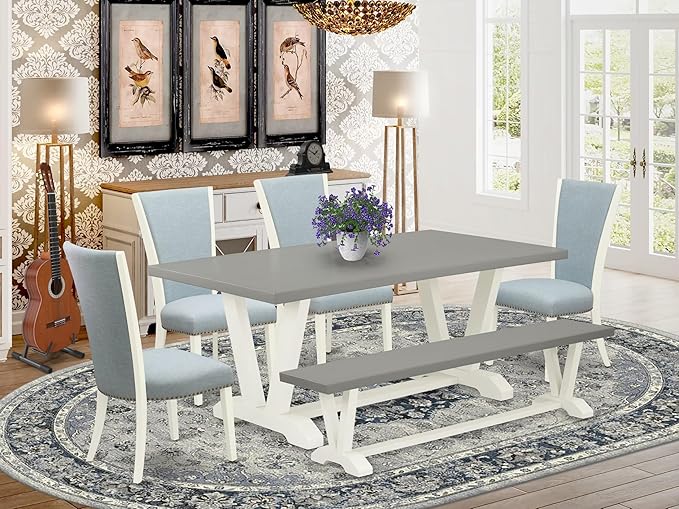 East West Furniture V097VE215-6 6 Piece Kitchen Table Set Contains a Rectangle - Image 2