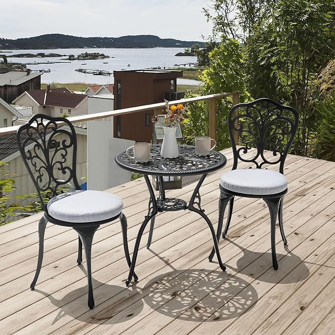 NUU GARDEN Bistro Set 3 Piece Outdoor All Weather Cast Aluminum Patio Bistro - Image 2