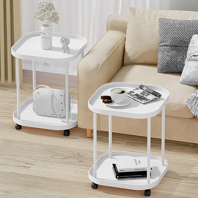 Side Table with Wheels, End Table Living Room Plastic Mobile Sofa Side Table - Image 2