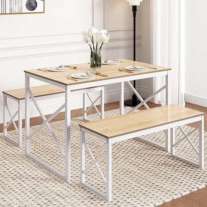 VECELO Kitchen Table with 2 Benches by VECELO